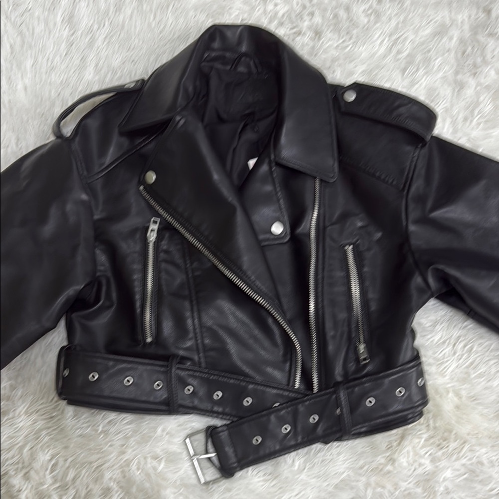 Zara Black Leather Moto Jacket